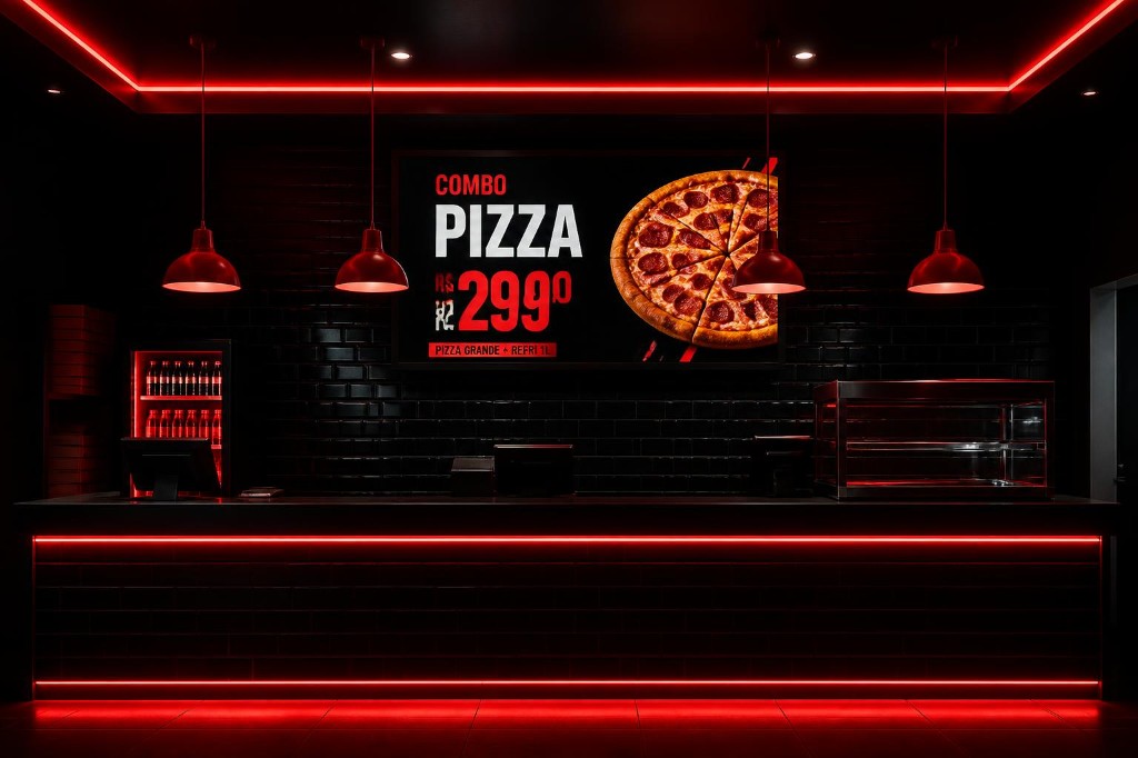 Menu Board Digital em pizzaria
